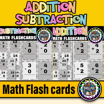 Preview of Addition and Subtraction black Flash Cards 0-20 |Fact Strategy Flashcard Bundle