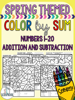 Preview of Color by Numbers - Addition and Subtraction 1-20 - Spring Themed Math - NO PREP