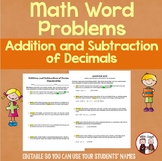 Addition and Subtraction of Decimals Editable Word Problems