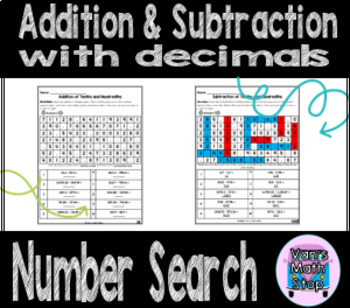 Preview of Addition and Subtraction of Decimals Number Search- Print & Go Pack!