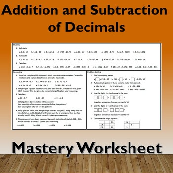 addition and subtraction of decimals problem solving