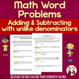 Addition and Subtraction of Fractions Editable Word Problems
