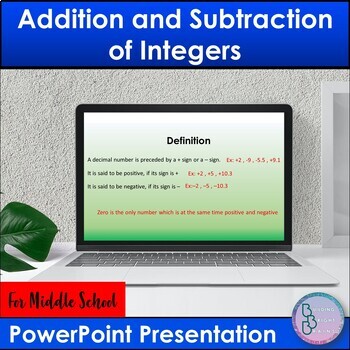 Preview of Addition and Subtraction of integer PowerPoint Presentation Lesson Middle School