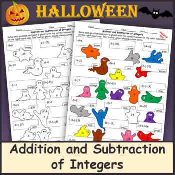 Preview of Addition and Subtraction of Integers Halloween