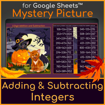 Preview of Addition and Subtraction of Integers Mystery Picture Halloween Kittens