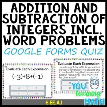 Preview of Addition and Subtraction of Integers incl. Word Problems: Google Forms Quiz