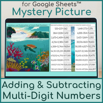 Preview of Addition and Subtraction of Multi-Digit Numbers | Mystery Picture Pixel Art Sea 