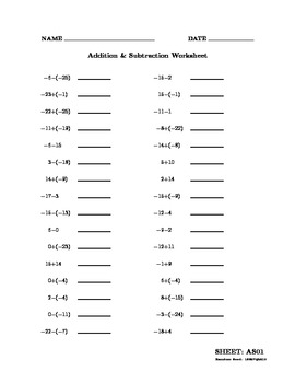 Preview of Addition and Subtraction of Signed Integers: 100 Worksheets