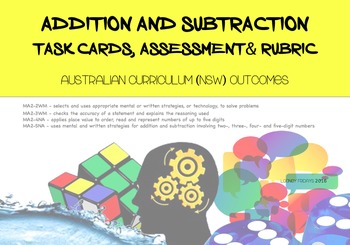 Preview of Number: Addition/Subtraction task cards, assessment & rubric AUSTRALIAN Curric