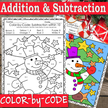Addition and Subtraction to 10 Coloring Pages | Christmas Color By Number