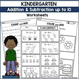 Kindergarten Addition and Subtraction to 10 Worksheets