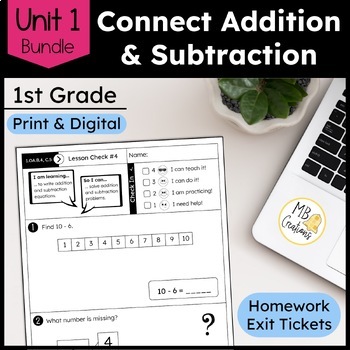 Preview of 1st Grade Addition Subtraction to 10 Worksheets Unit 1 iReady Math Exit Tickets