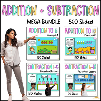 Preview of Addition and Subtraction to 10 in Kindergarten Digital Lessons Mega Bundle