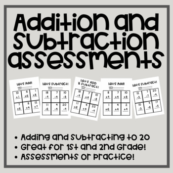 Preview of FREEBIE!! - Addition and Subtraction (to 20) Assessments! - 1st/2nd Grade
