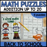 Addition to 20 Math Puzzles - Back to School Themed