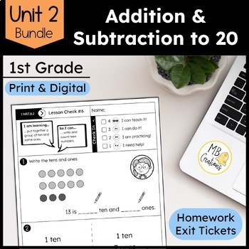 Preview of 1st Grade Addition & Subtraction to 20 Worksheet/Exit Ticket -iReady Math Unit 2