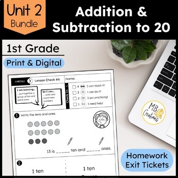 Preview of 1st Grade Addition & Subtraction to 20 Worksheet Unit 2 iReady Math Exit Tickets