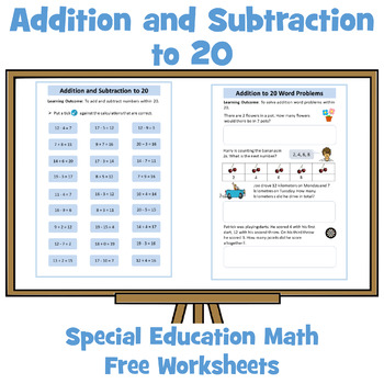 Preview of Addition and Subtraction to 20 Worksheets: Special Education Math