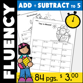 Preview of Addition and Subtraction to 5 Math Facts Fluency Kindergarten K.OA.5