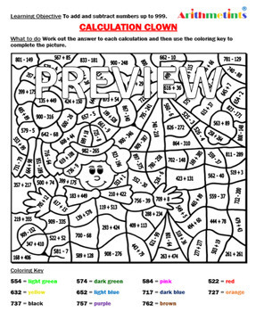 Addition and Subtraction to 999 Coloring Puzzle by Arithmetints | TpT