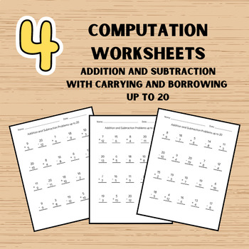 Preview of Addition and Subtraction up to 20 Worksheets (with regrouping)