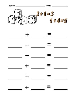 Preview of Addition and Subtraction with Dice (Spanish and English sheets)