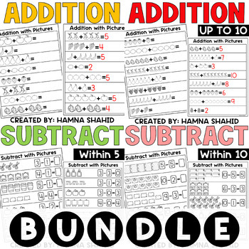 Addition and Subtraction with Pictures within 10 Bundle by Hamna Shahid