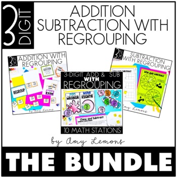 Preview of 3 Digit Addition and Subtraction with Regrouping Activities & Math Center BUNDLE