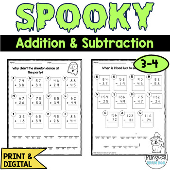Preview of Addition and Subtraction with Regrouping - Halloween Math - Math Riddles