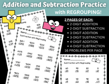 Preview of Addition and Subtraction with Regrouping Practice Pages Homework