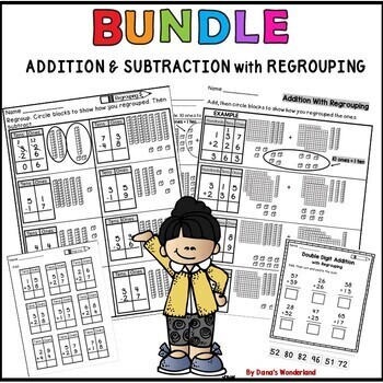 Preview of 2 Digit and 3 Digit Addition and Subtraction with Regrouping Worksheets BUNDLE