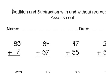 Preview of Addition and Subtraction with and without regrouping Assessment