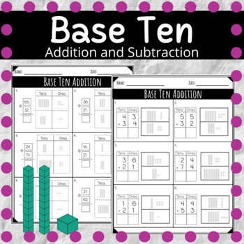 Preview of Double Digit Addition and Subtraction Worksheets (with visuals)