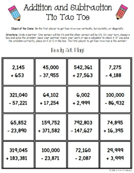 Preview of Addition and Subtraction within 1,000,000 Tic Tac Toe