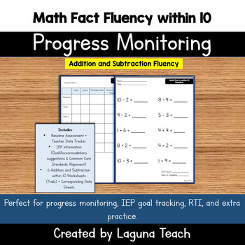 Preview of Mixed Addition and Subtraction within 10: Math Fact Fluency, Progress Monitoring