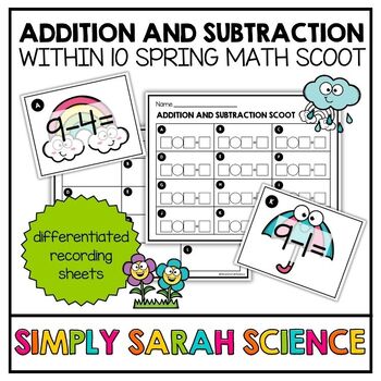 Preview of Addition and Subtraction within 10 Spring Math Scoot