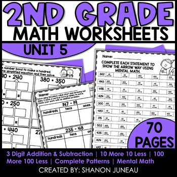 Preview of 3 Digit Addition & Subtraction with Regrouping Mental Math Worksheets 2nd Grade