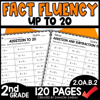 Preview of Math Fact Fluency Drills 2nd Grade Facts Fluency Timed Tests to 20 Worksheets