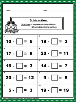 Addition and Subtraction within 20 Printables by Sue Kelly | TpT