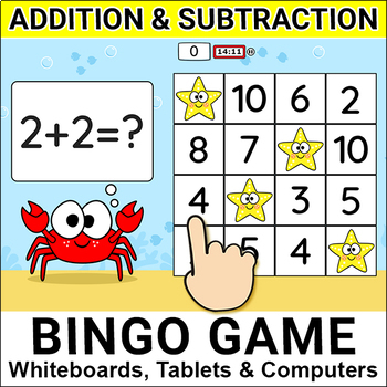Preview of Ocean Theme Addition and Subtraction Bingo Game
