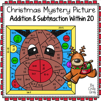 Preview of Addition and Subtraction within 20 ~ Color by Code ~ Christmas Reindeer