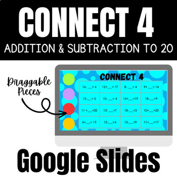 Preview of Addition and Subtraction within 20 Digital Connect 4 Game