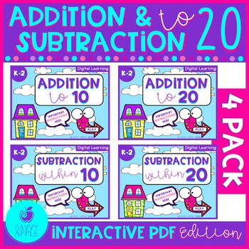 Preview of Addition and Subtraction within 20 Interactive PDF Bundle Distance Learning