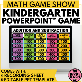 Preview of Addition and Subtraction within 20 Kindergarten Math Review Game Show