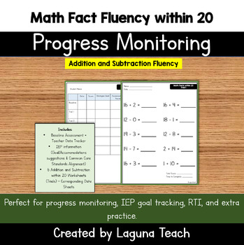 Preview of Addition and Subtraction within 20: Math Fact Fluency, Progress Monitoring