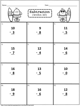 Addition and Subtraction within 20 by Sue Kelly | TpT