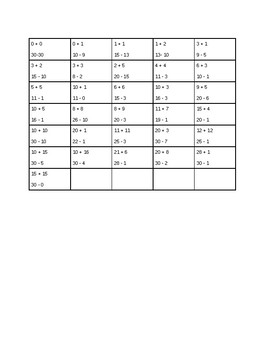 Preview of Addition and Subtraction within 30 calling card for bingo