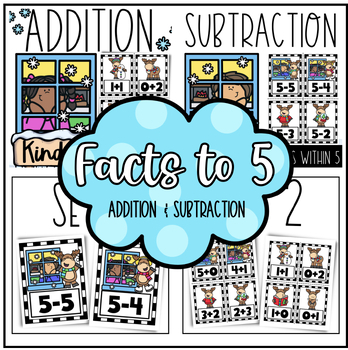 Preview of Winter Add + Subtract within 5 Kindergarten Matching Activity Cards