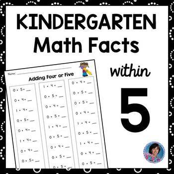 Preview of Kindergarten Math Fact Fluency Assessment Worksheets Add & Subtract to within 5