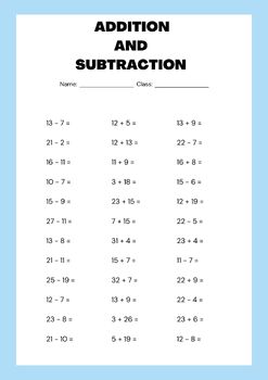 Preview of Addition and Subtraction worksheet